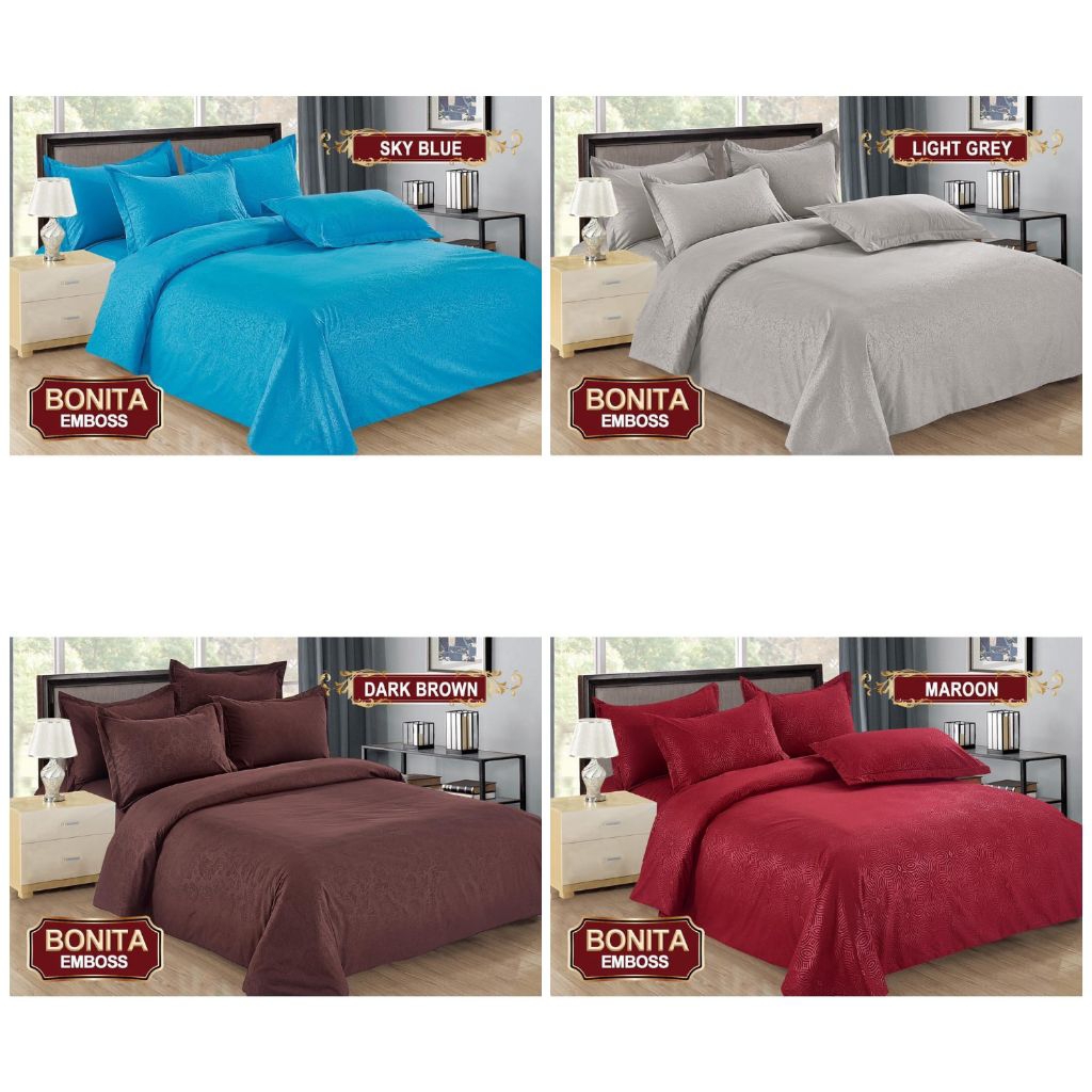 Satu set Bedcover polos Bonita / Bedcover set polos Bonita UK 180x200 dan 160x200 Bedcover polos Mot
