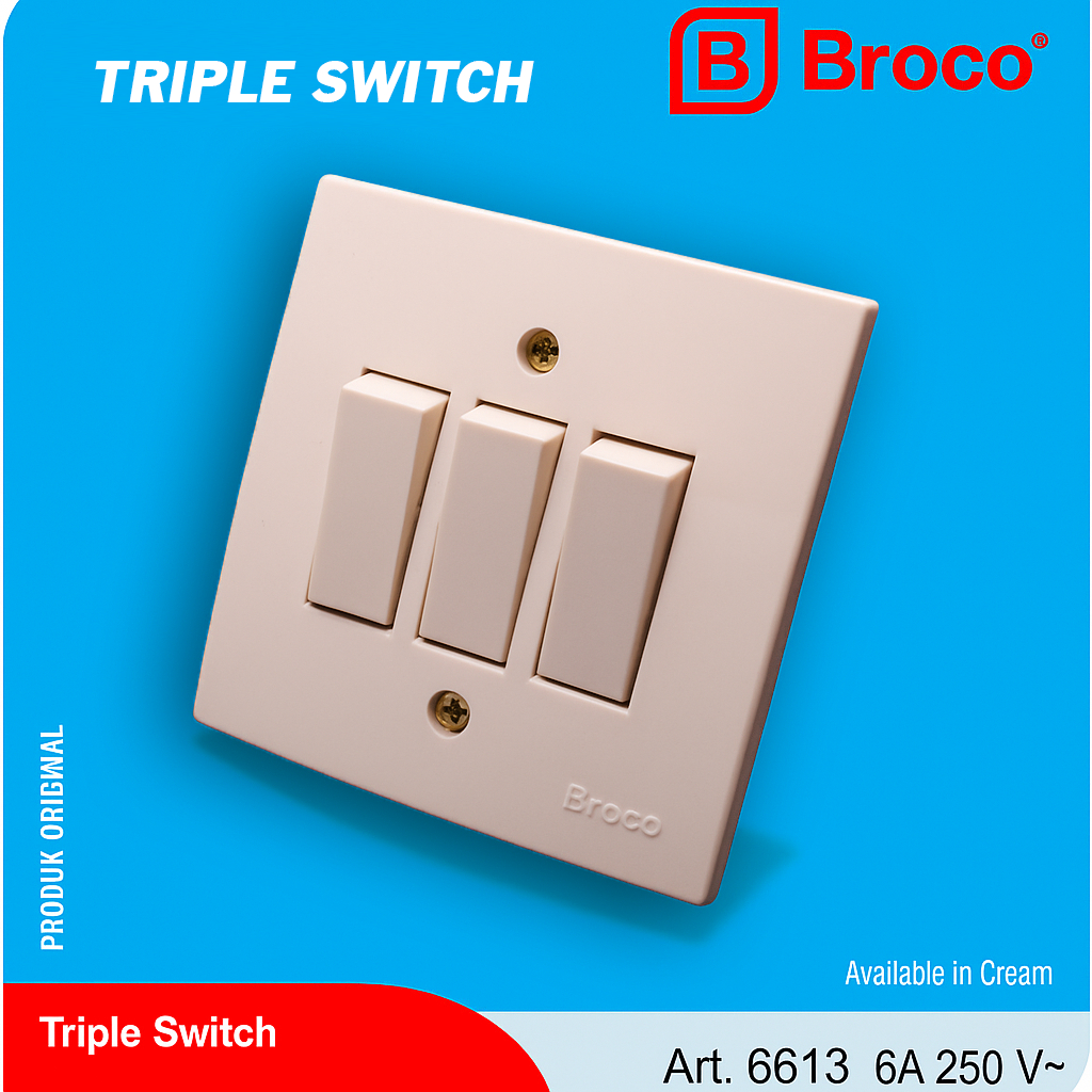 BROCO Triple IB Saklar 3 Inbow Tanam Tembok 6613