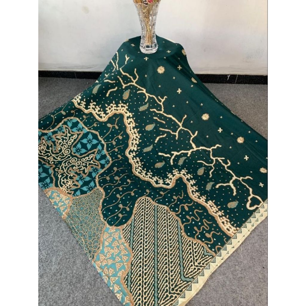 kain batik alusan abstrak motif akar jalanan hijau emerald original
