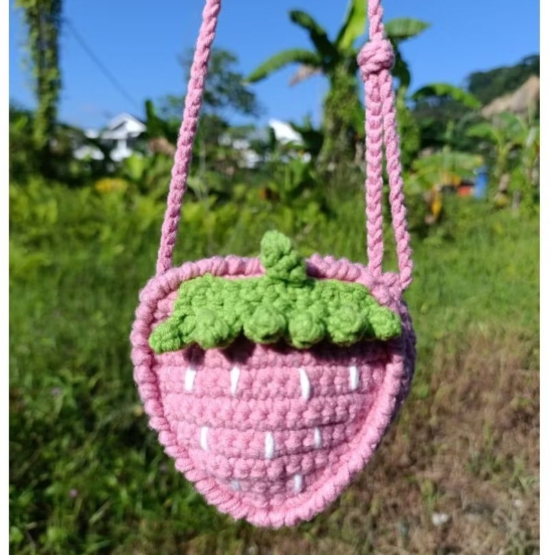 tas Rajut Strawberry/tas lucu/tas Strawberry/tas selempang/tas rajut