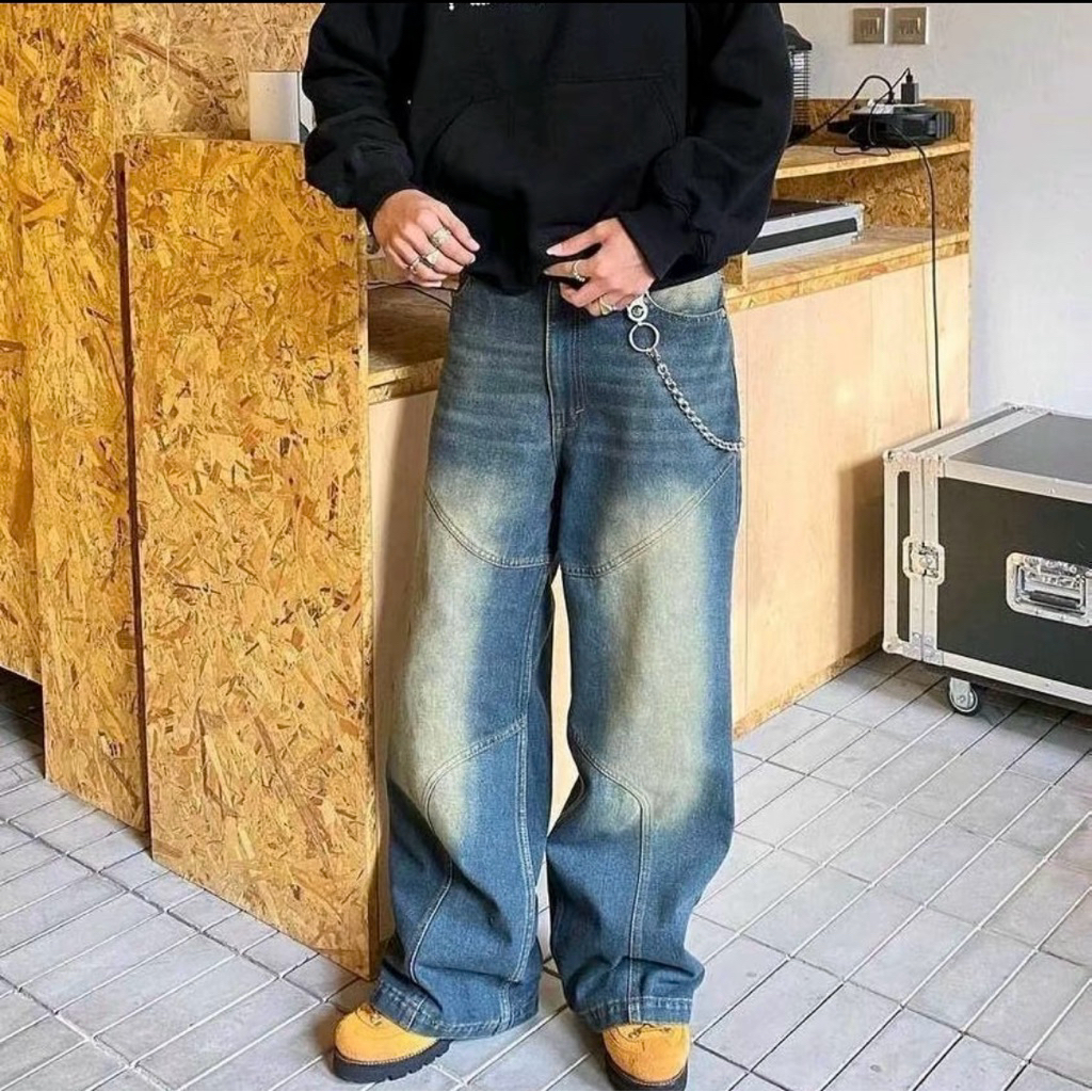 Celana panjang jeans pecah pola terbaru baggy jeans premium bahan jeans denim tebal halus tidak kaku