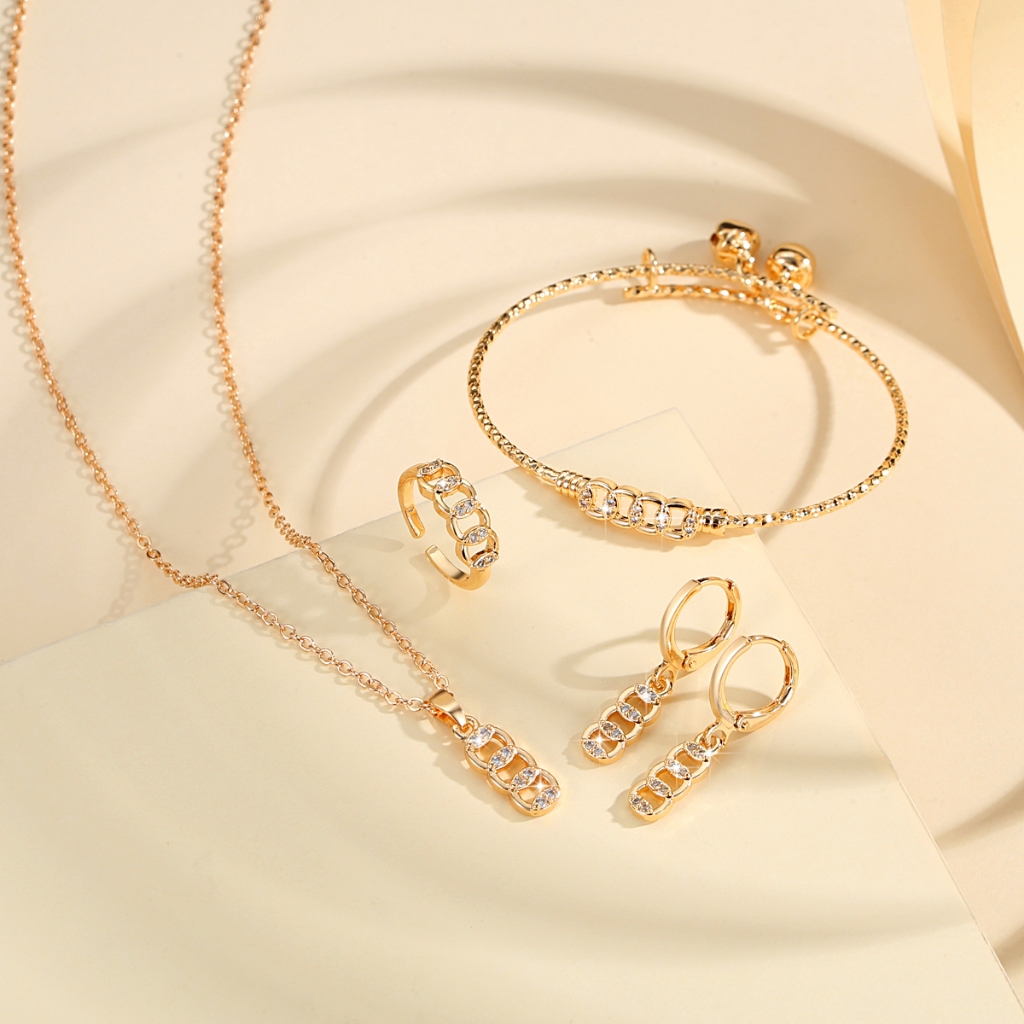 Lanme Jewelry Set Anak-Anak Kalung Gelang Anting Dan Cincin Anti Luntur Aksesoris Fashion Anak Titan