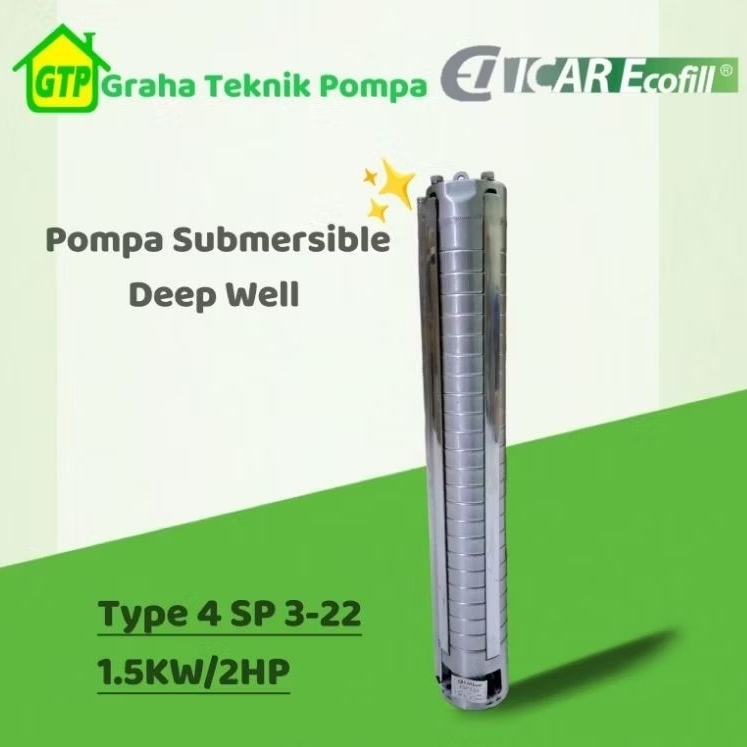Icar Ecofill 4 SP 3-22 Pompa Submersible Deep well Pompa Sumur Dalam
