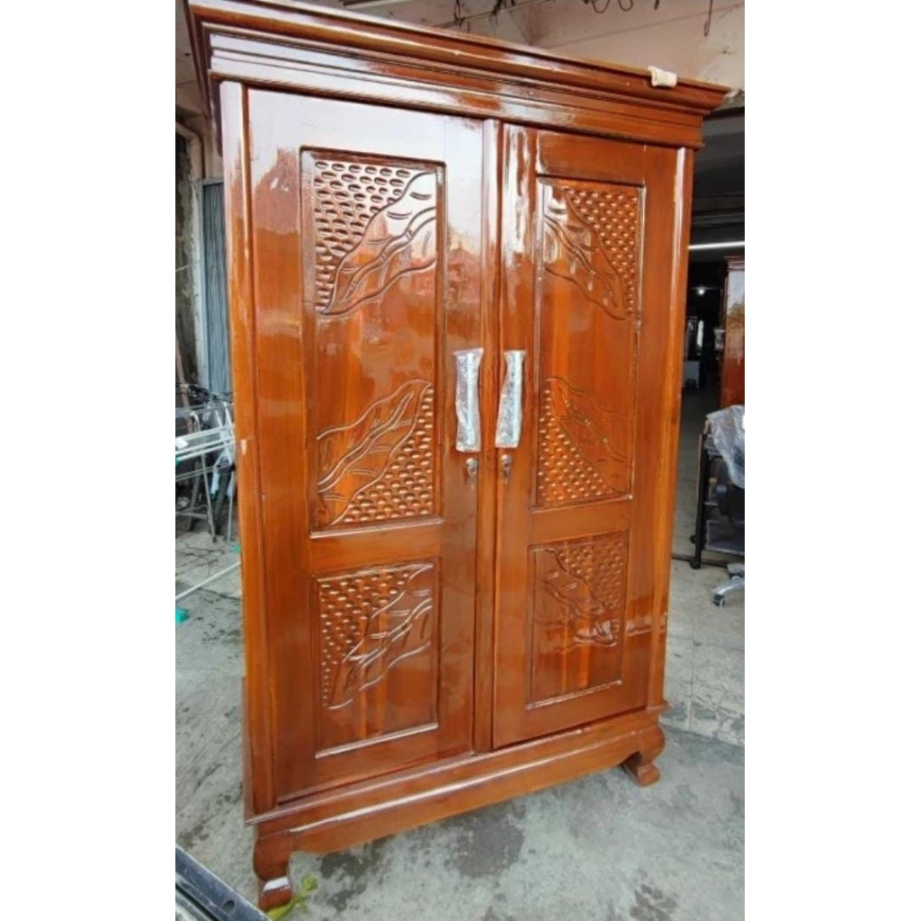 Lemari 2 pintu Kayu Jati / Lemari baju Estetik Kayu Jati Jepara / Almari Pakaian aesthetic