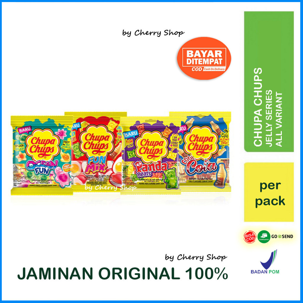 

Chupa Chups Jelly Fun Mix, Ocean Fun, Panda Bears & Cool Cola - Permen Gummy Jelly Lunak Buah Buahan By Cherry Shop