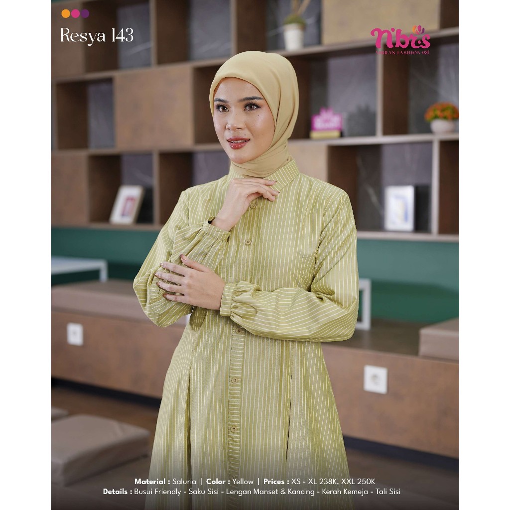 GAMIS NIBRAS TERBARU RESYA 143 DRESS SALUR MOTIF GARIS-GARIS OUTFIT DAILY