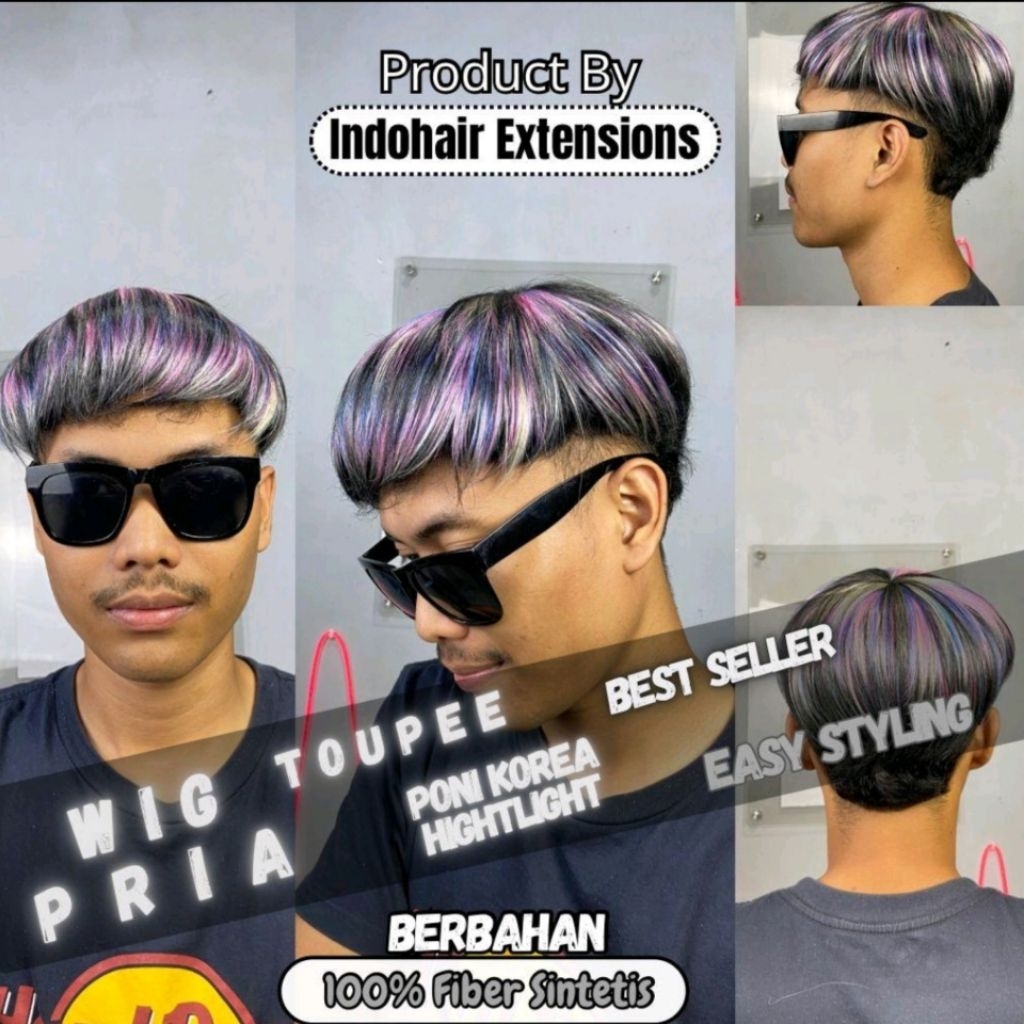 PENUTUP BOTAK PRIA TOUPEE RAMBUT PENDEK VERSI PRIA KOREA WARNA HIGHLIGHT RAINBOW