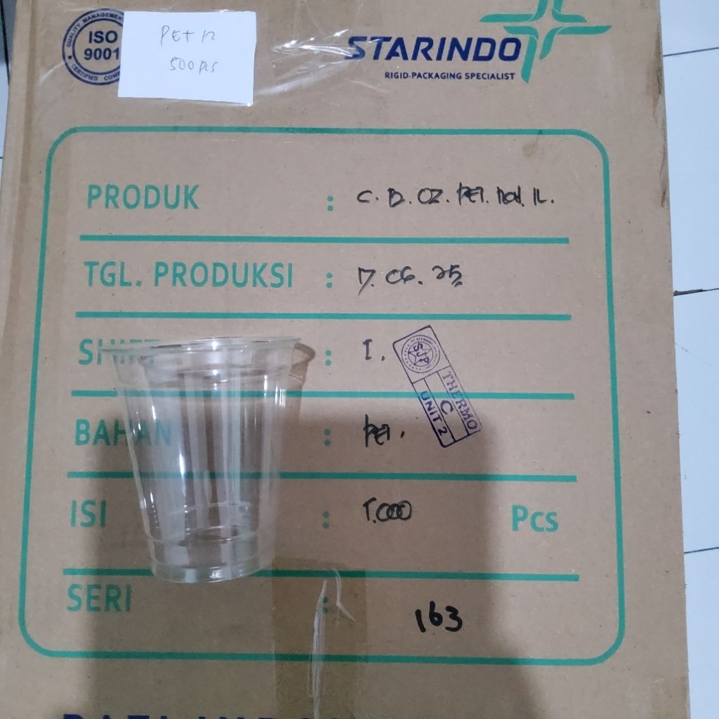 CUP PET - 12 OZ DATAR - MERK STARINDO - POLOS TANPA SABLON