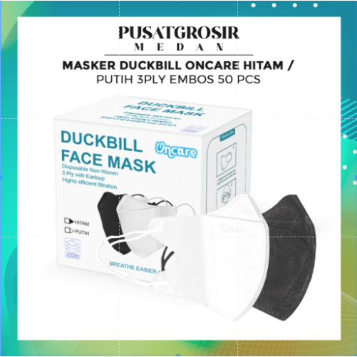 MASKER DUCKBILL ONCARE HITAM / PUTIH 3PLY EMBOS 50 PCS BERKUALITAS