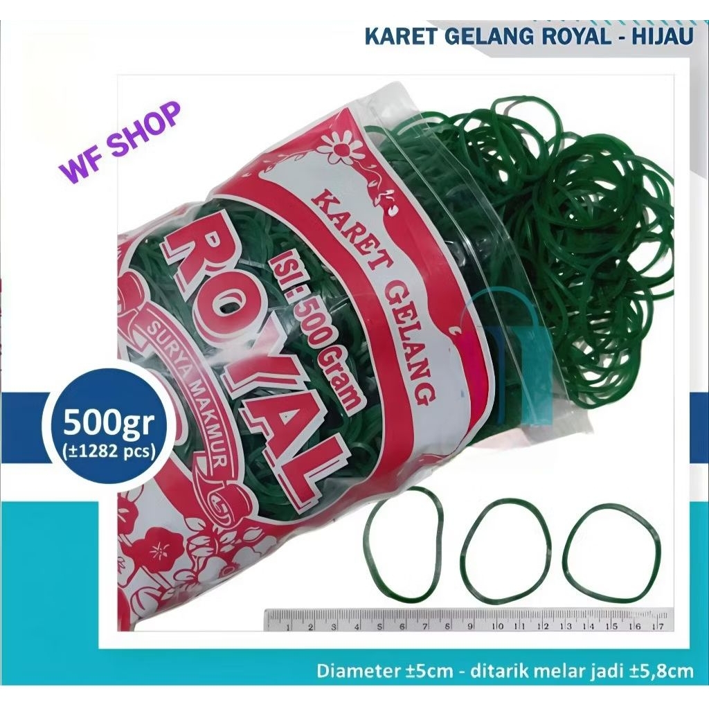 

Karet Gelang Hijau Royal Isi 500gram ikat duit uang barang dapur plastik