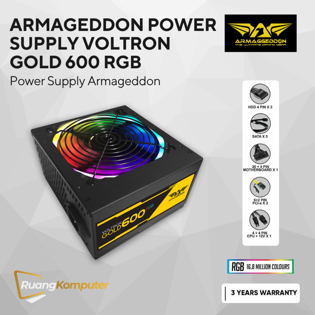 ARMAGEDDON VOLTRON GOLD 600 RGB 80+ GAMING POWER SUPPLY PSU PC