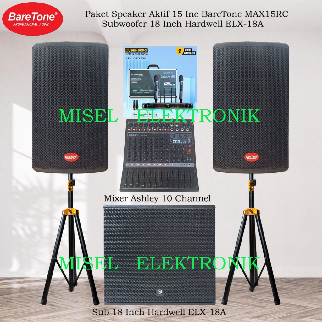 Paket Sound System Speaker Aktif 15 Inch Baretone MAX15RC Subwoofer Hardwell 18 Inch