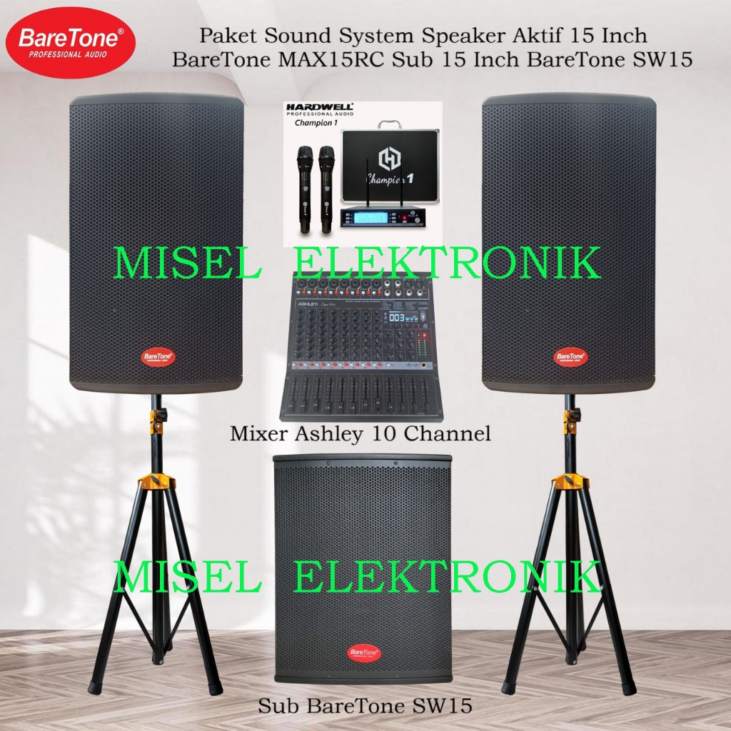 Paket Sound System Indoor outdoor Speaker Aktif 15 Inch BareTone MAX15RC Subwoofer 15 Inch