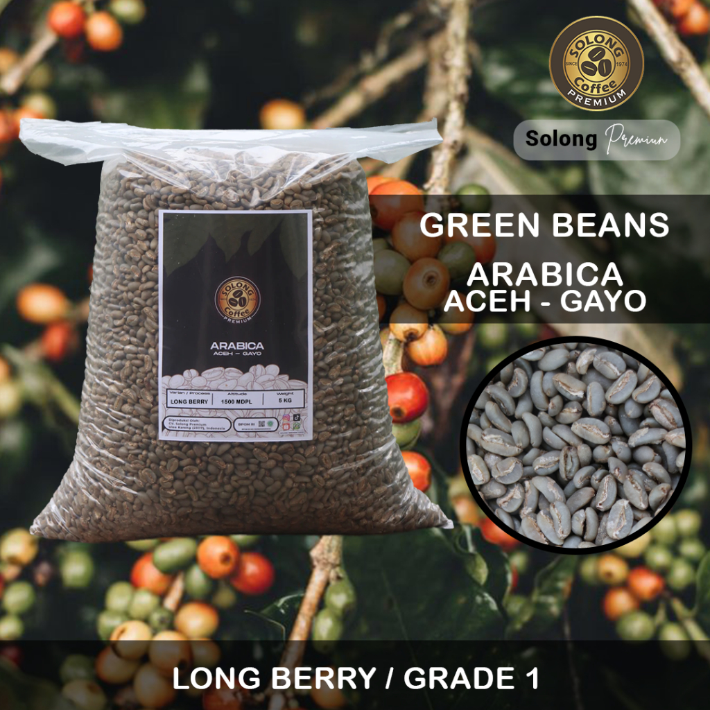 

Green Bean Arabica Gayo Long Berry Fine Arabika Grade 1 - Solong Premium