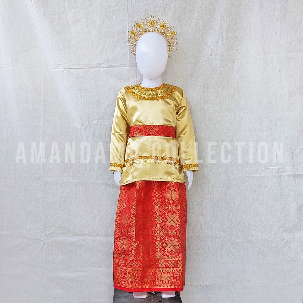 Baju Kurung Melayu Anak Perempuan Set Mahkota BandoTK SD SMP SMA - Baju Tari Melayu Anak Perempuan S