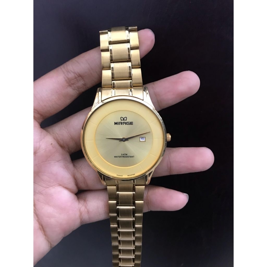 JAM TANGAN MIRAGE COWOK RANTAI GOLD STAINLESS