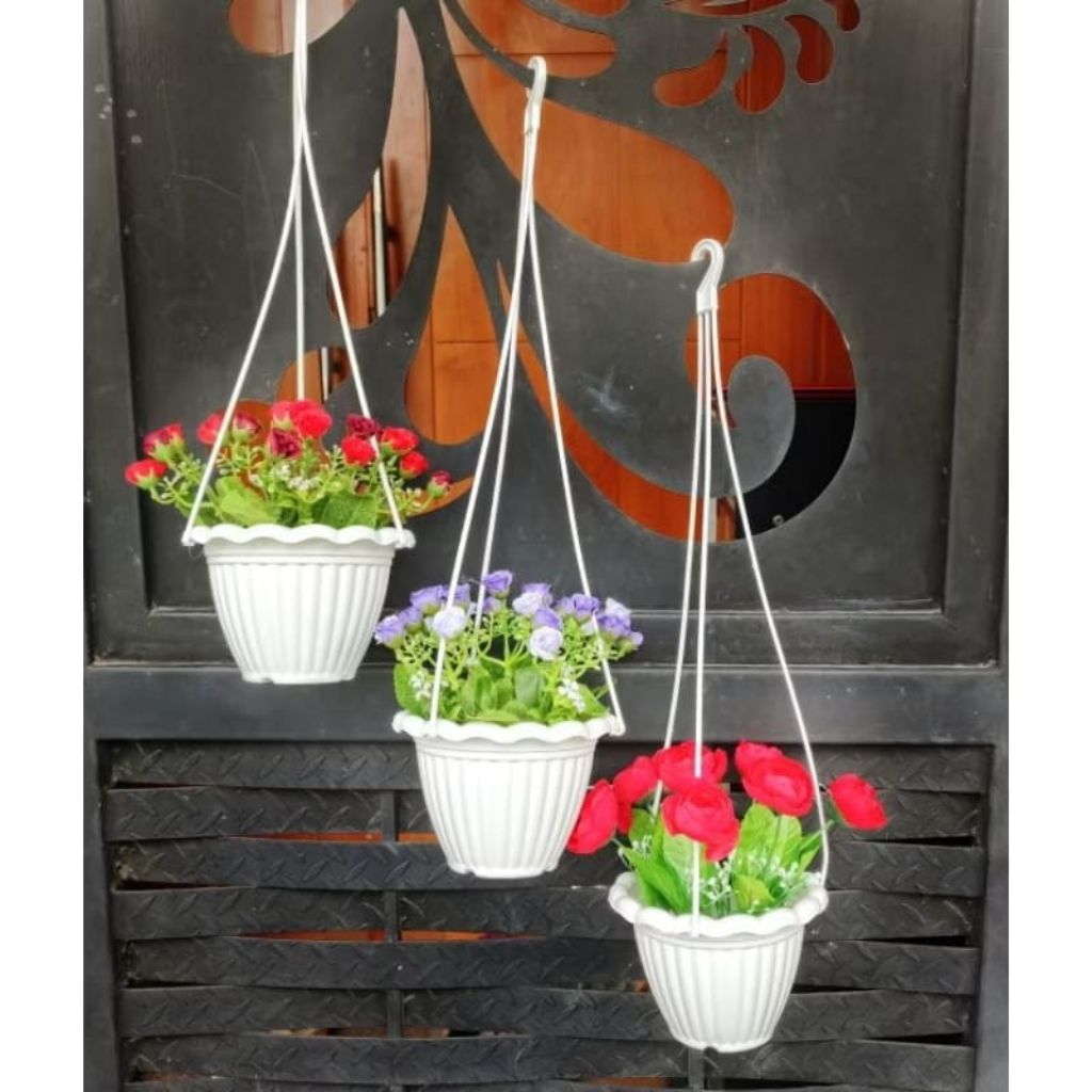 BUNGA PLASTIK ARTIFICIAL POT GANTUNG POT PAGER DEKORASI DINDING DEKORASI RUMAH