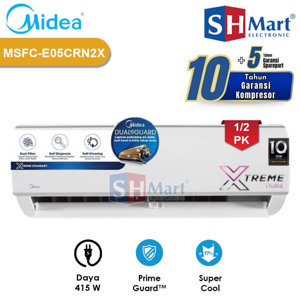 AC 1/2 PK STANDART MIDEA MSFCE-05CRN2X / MSFCE05CRN2X DOUBLE GOLD FIN INSTAN TERBARU 2025 (MEDAN)