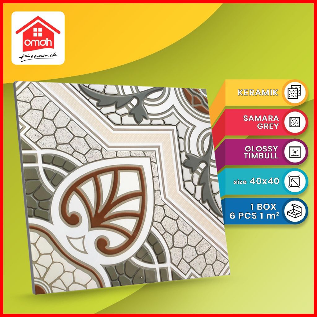 Keramik Lantai Kilap Emboss KITA 40X40 Samara Grey