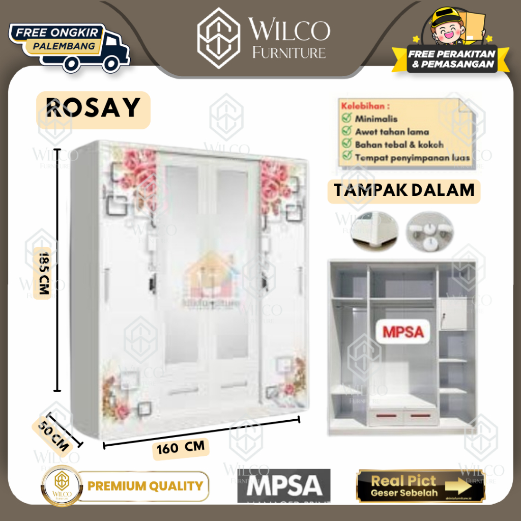 Lemari Pakaian Besi 4 Pintu MPSA 160 cm Jumbo | Lemari Baju 4 Pintu 160Cm Laci Jumbo | Lemari Besi 4