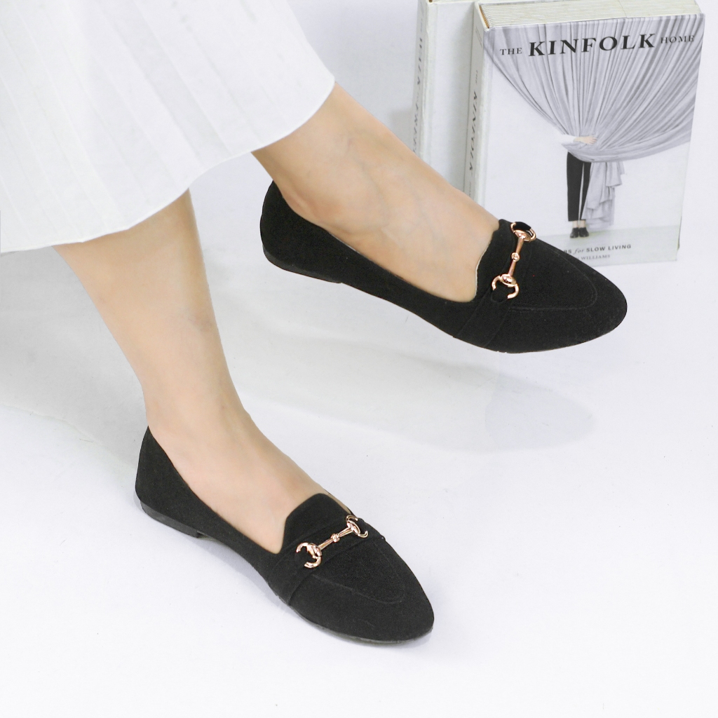 Flatshoes Wanita BL13 - Model Kerja Hitam Flatshoes Wanita