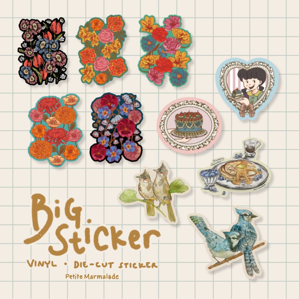 

PETITE MARMALADE Big Sticker Die Cut / Stiker Satuan Vinyl Bunga Burung Kue