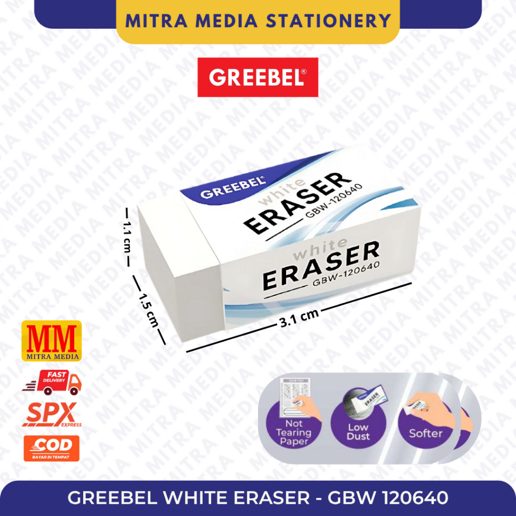 

(PCS) Greebel Penghapus Stip Eraser GBW-120640/ Penghapus Putih Kecil
