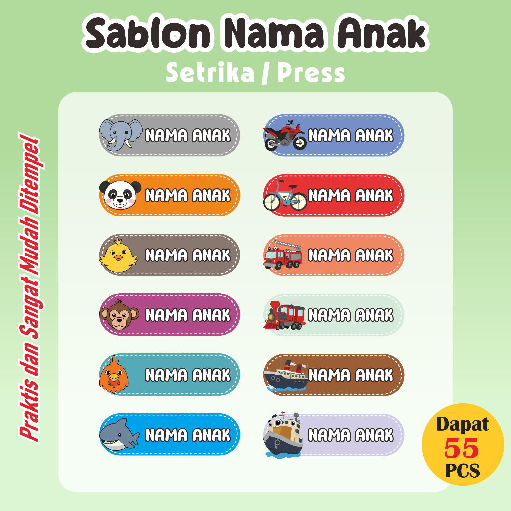 

Stiker Kain Custom 55 PCS Stiker Label Nama Kain Baju Anak Sablon Setrika sticker aesthetic custom