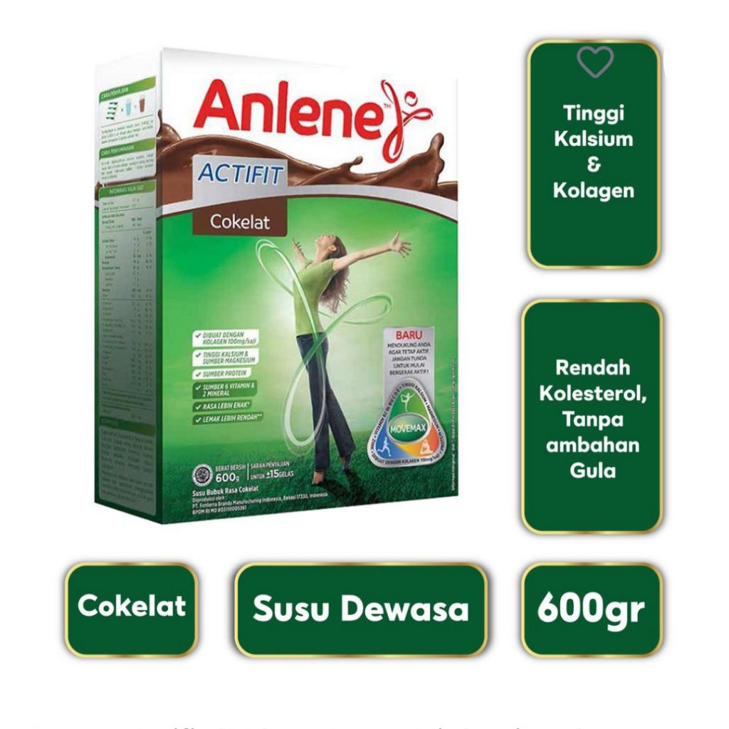 

TANPA BOX Anlene Actifit 3X Susu Bubuk Hi-Calcium Coklat 600gr