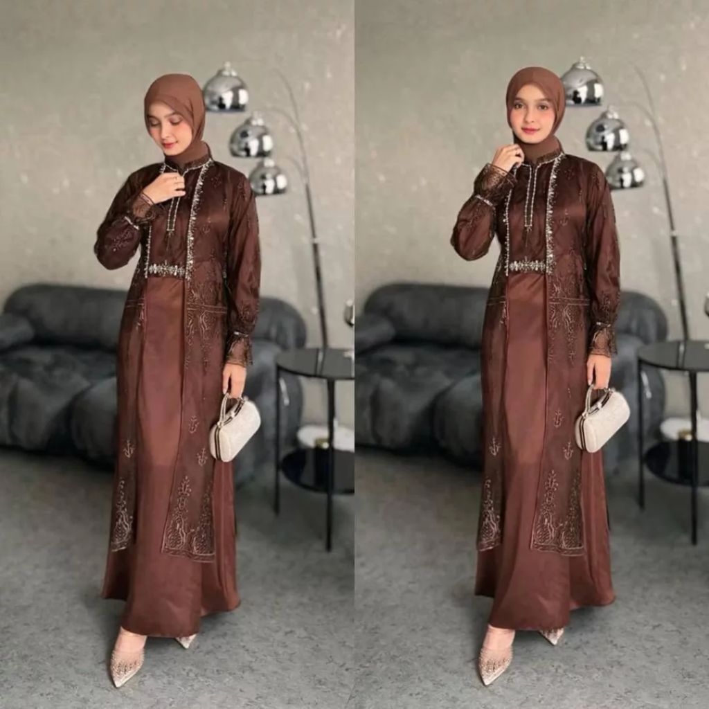 Tiara Dress Brukat Busui Wanita Kondangan Muslimah Bahan Satin Velvet Variasi Payet Mutiara Gaun Pes