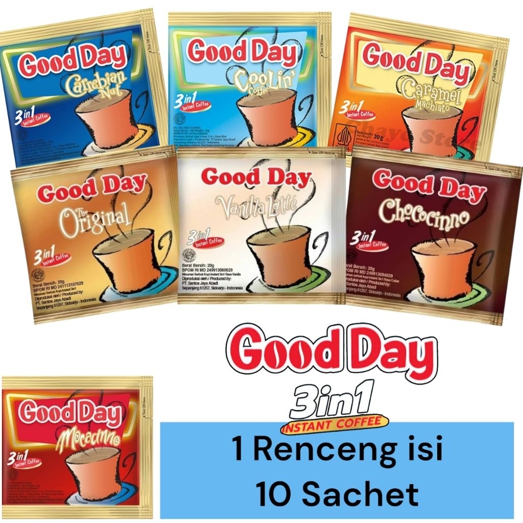 

GOOD DAY Kopi Instan Sachet Siap Seduh CappuccinoVanilla Latte Mocacinno Chococinno Carrebean Nut Mocafrio