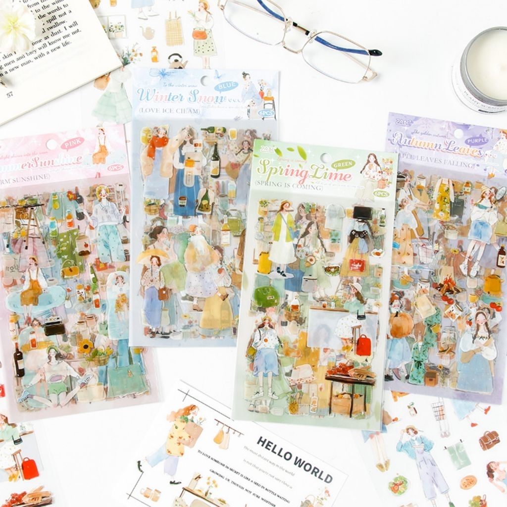 

6 lembar PET sticker ZABC four seasons daily story jurnal diy