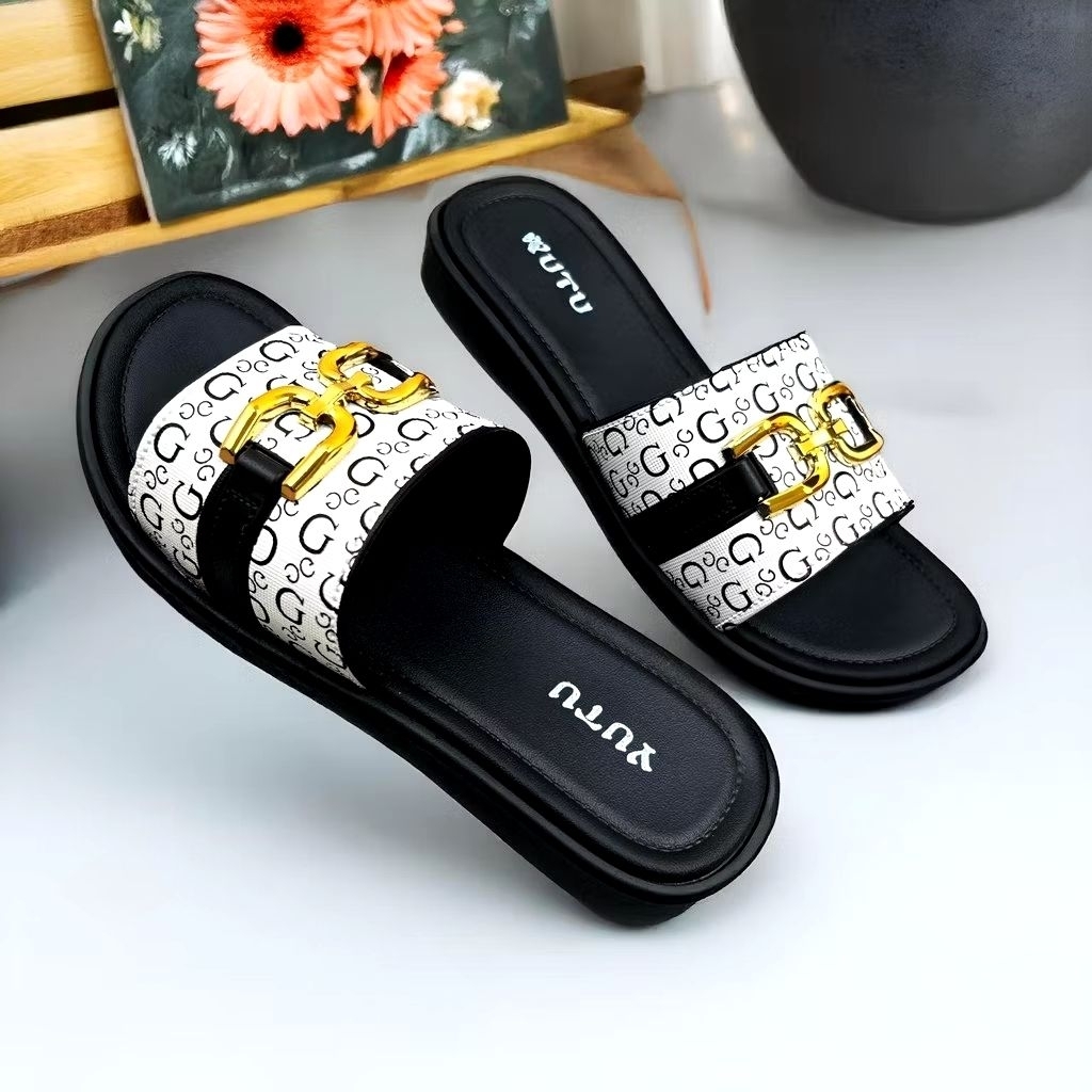 YUTU Raina Sandal Slop Wanita Dewasa Remaja Casual Teplek Flat Ringan Anti Slip Size 2242