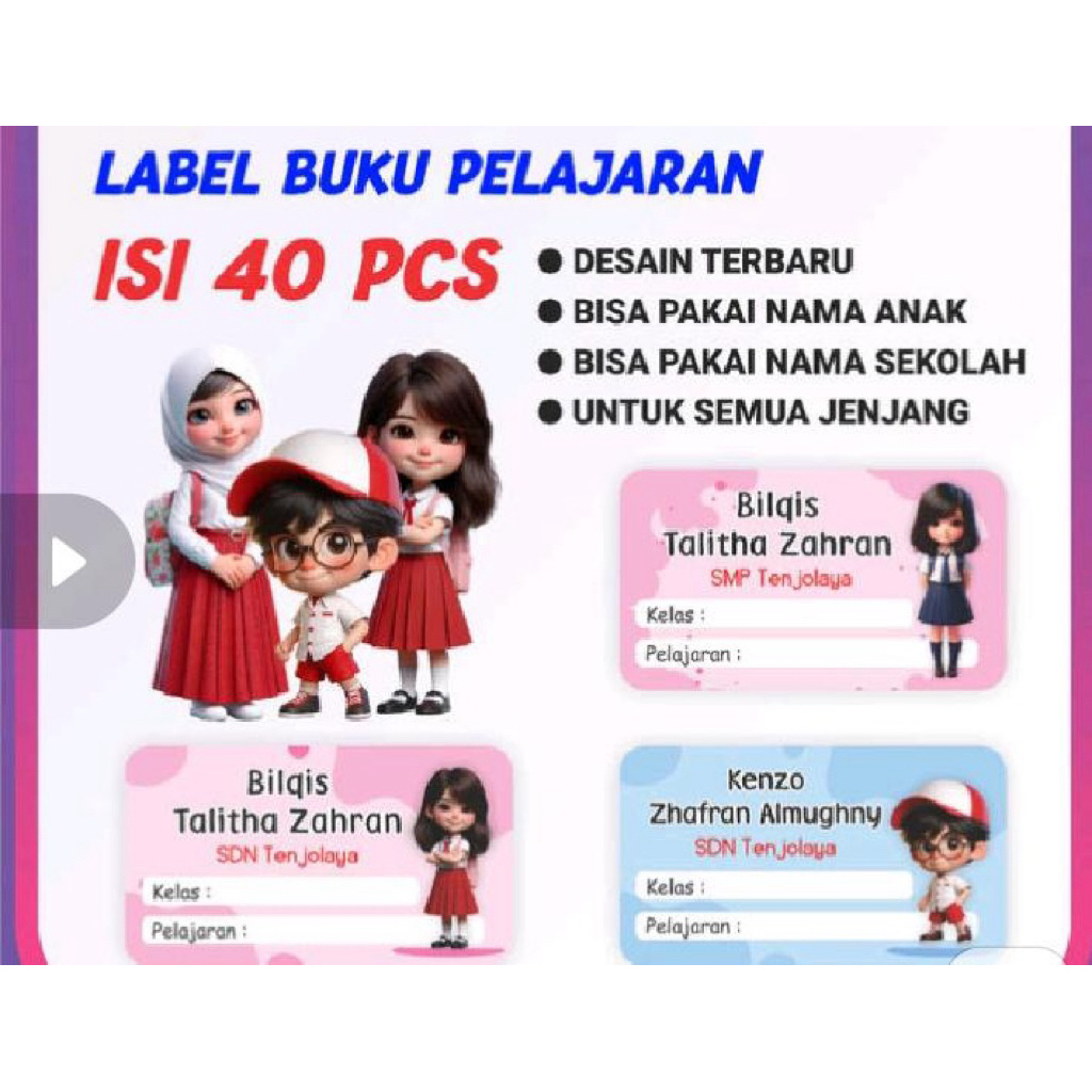 

[COD] STIKER LABEL BUKU PELAJARAN CUSTOM NAMA, FOTO DLL