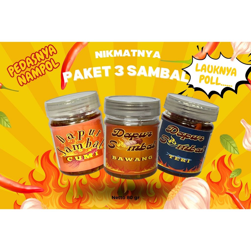 

DAPUR SAMBAL PAKET 3 KENYANG NIKMAT SAMBAL TERI SAMBAL CUMI SAMBAL BAWANG NIKMAT PEDASNYA BIKI KETAGIHAN