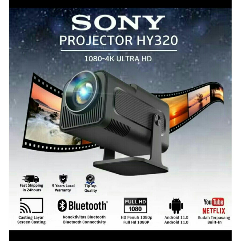 Proyektor HY320 4K UHD Android 11.0 1080P Proyektor Mini Portable Penyesuaian Rotasi