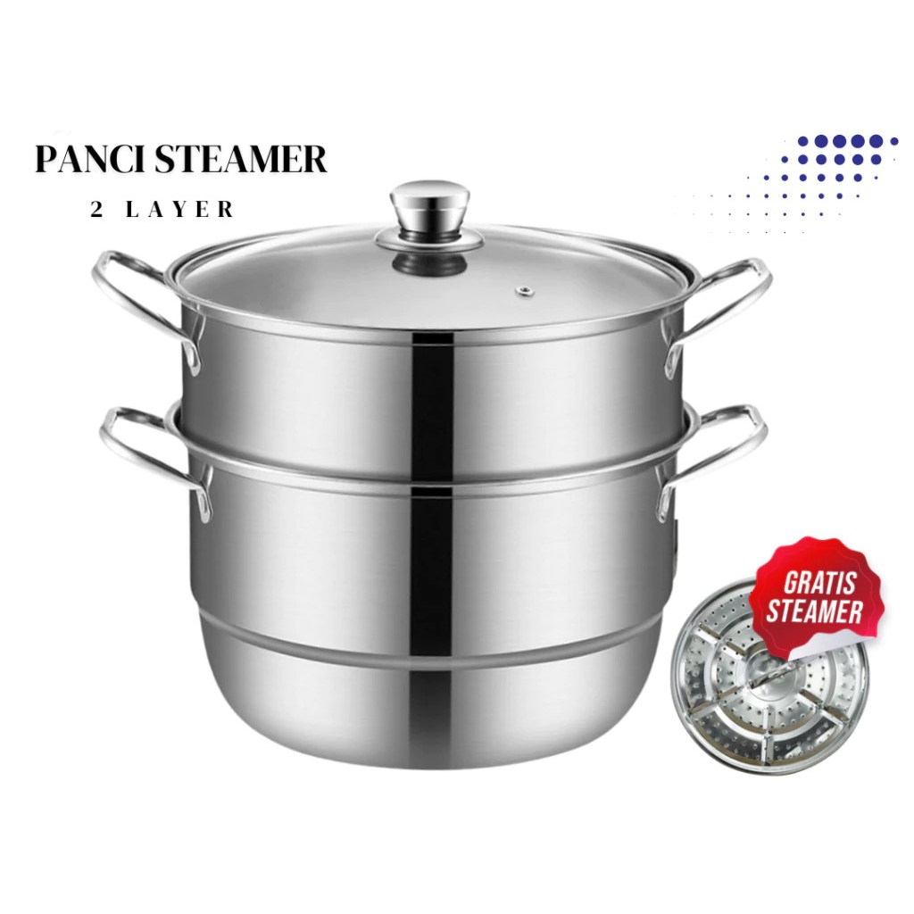 Panci Steamer 2 Layer Steamer 2 SUSUN / Stainless Panci Steamer / Panci kukusan Stainless Steel GSF
