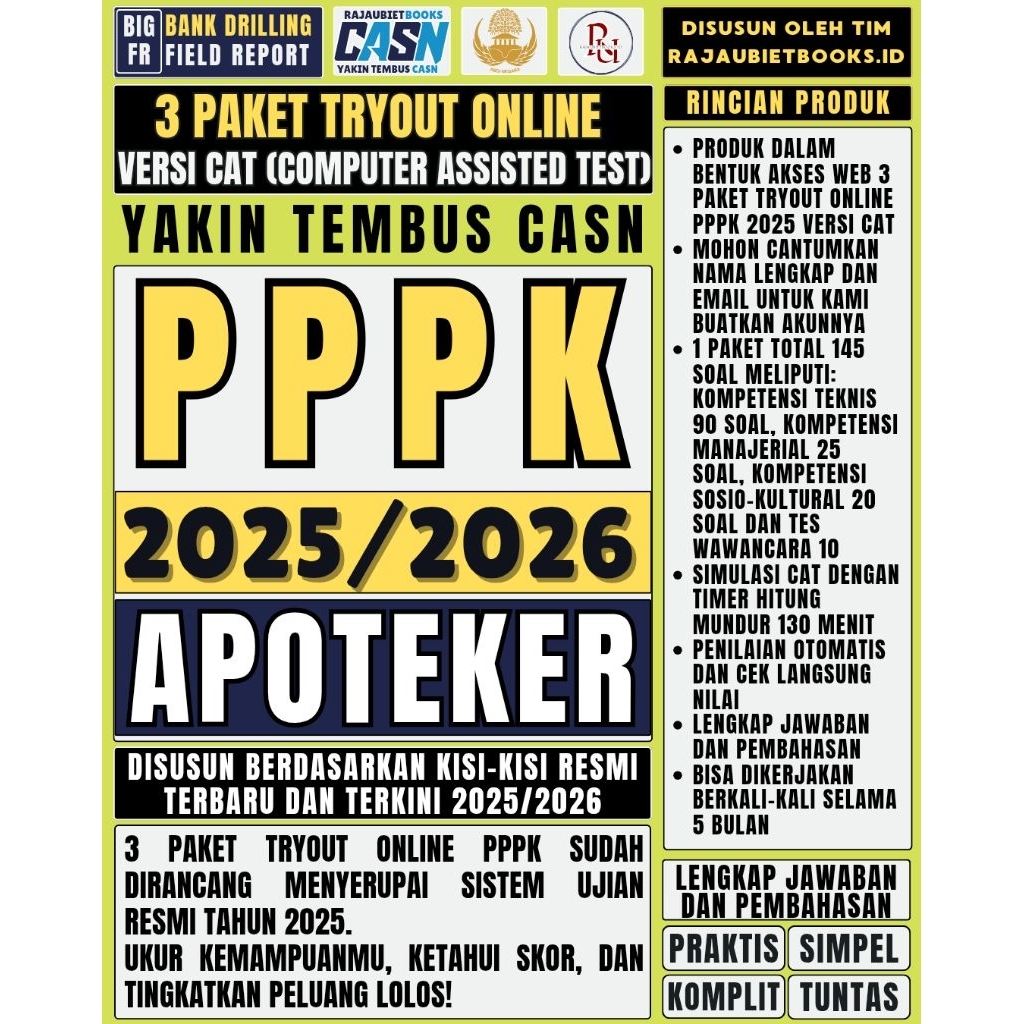 LATIHAN SOAL TRYOUT ONLINE PPPK APOTEKER DAN SIMULASI UJIAN RESMI PPPK APOTEKER 2025