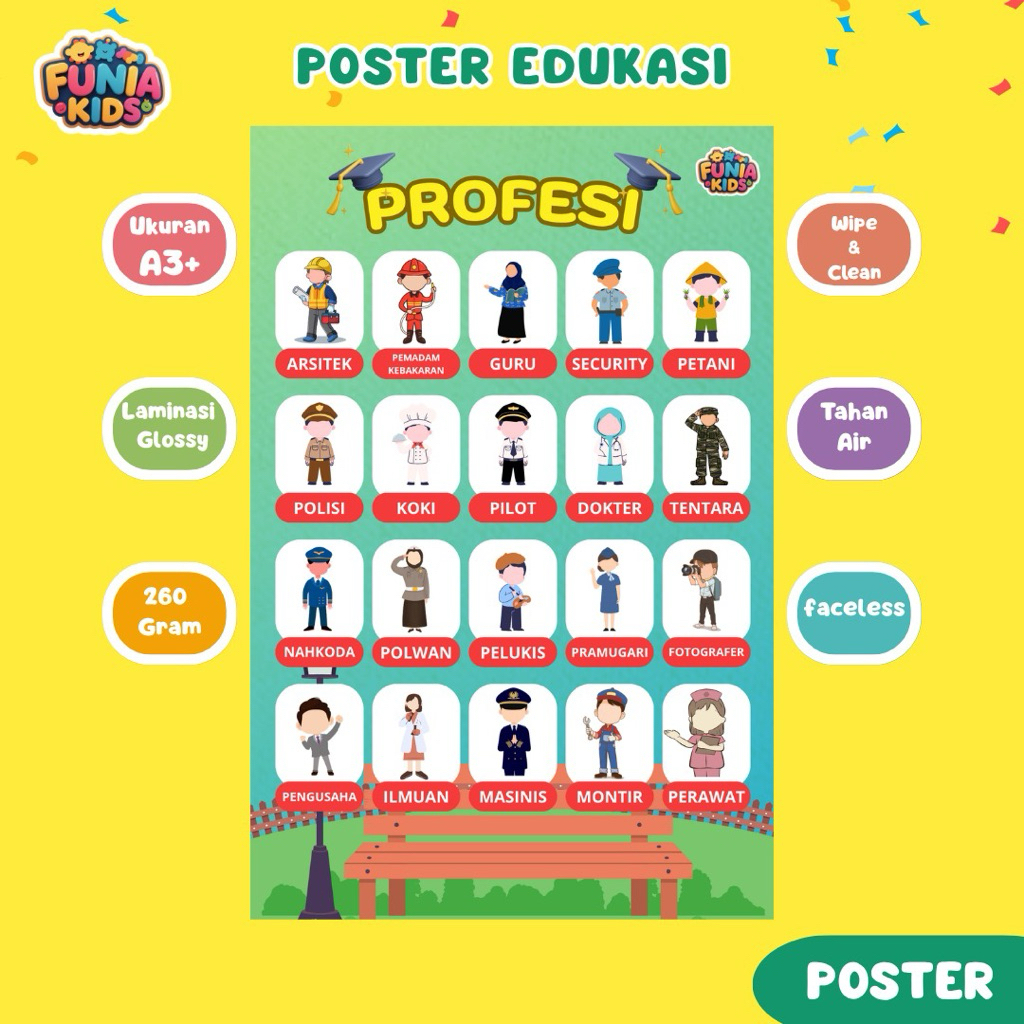 FUNIAKIDS POSTER PROFESI EDUKASI ANAK MENGENAL BERBAGAI PROFESI