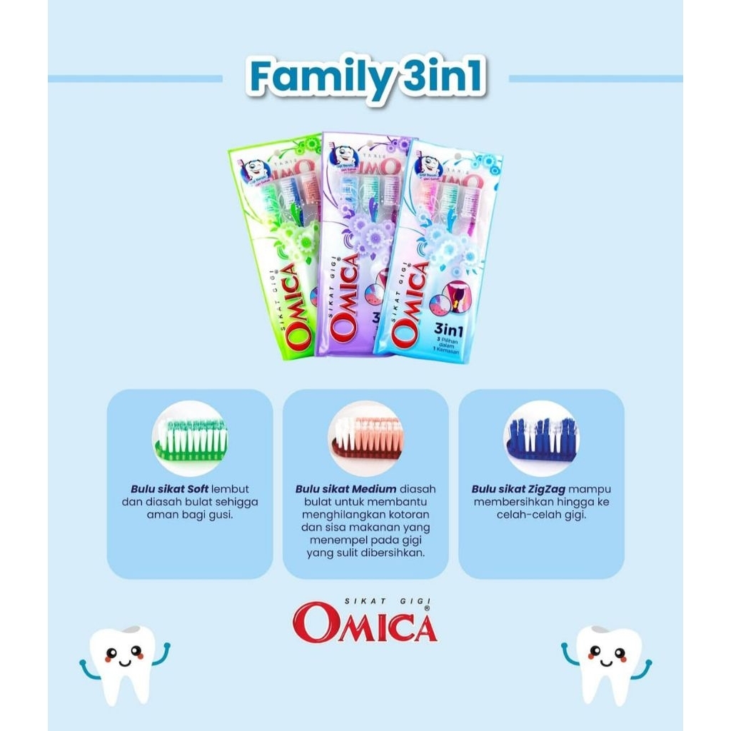 Sikat gigi dewasa omica family isi 3