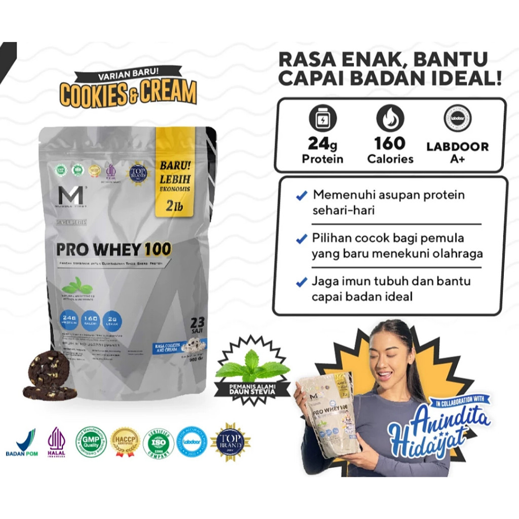 M1 ProWhey 100 2LBS COOKIES & CREAM New Formula Free Bonus / Shaker Pro Whey - Muscle First Susu Pro