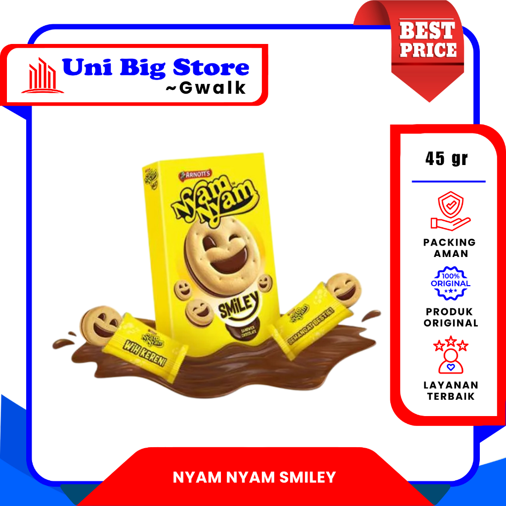 

NYAM NYAM SMILEY BISKUIT COKLAT COKELAT CHOCOLATE SANDWICH - 45 gr