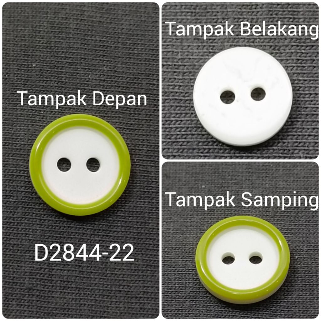 Kancing kemeja warna putih lingkar hijau ukuran 22L /14mm KUALITAS EXPORT D2844-22 Avocado No. 15