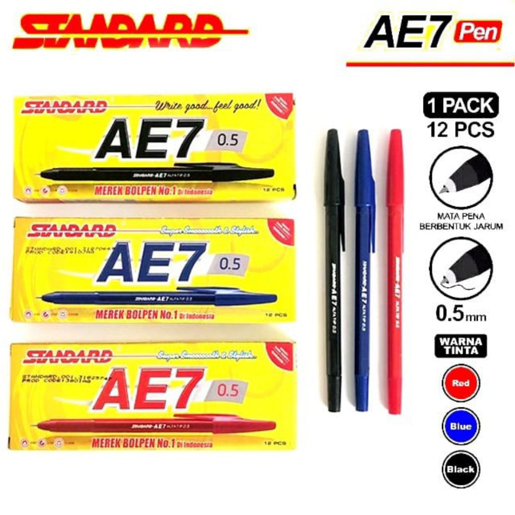 

PEN STANDARD AE7 (100% ORIGINAL)/ Pulpen Standard / Pen STD AE7 / Pulpen Standard AE7 / Bolpen Standar Merah - Hitam - Biru (1pcs)