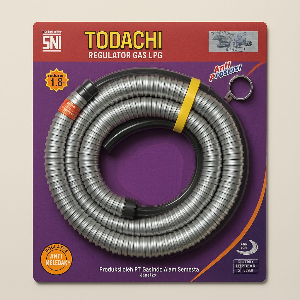 SELANG REGULATOR GAS TODACHI 1,8 METER + KLEM - SNI