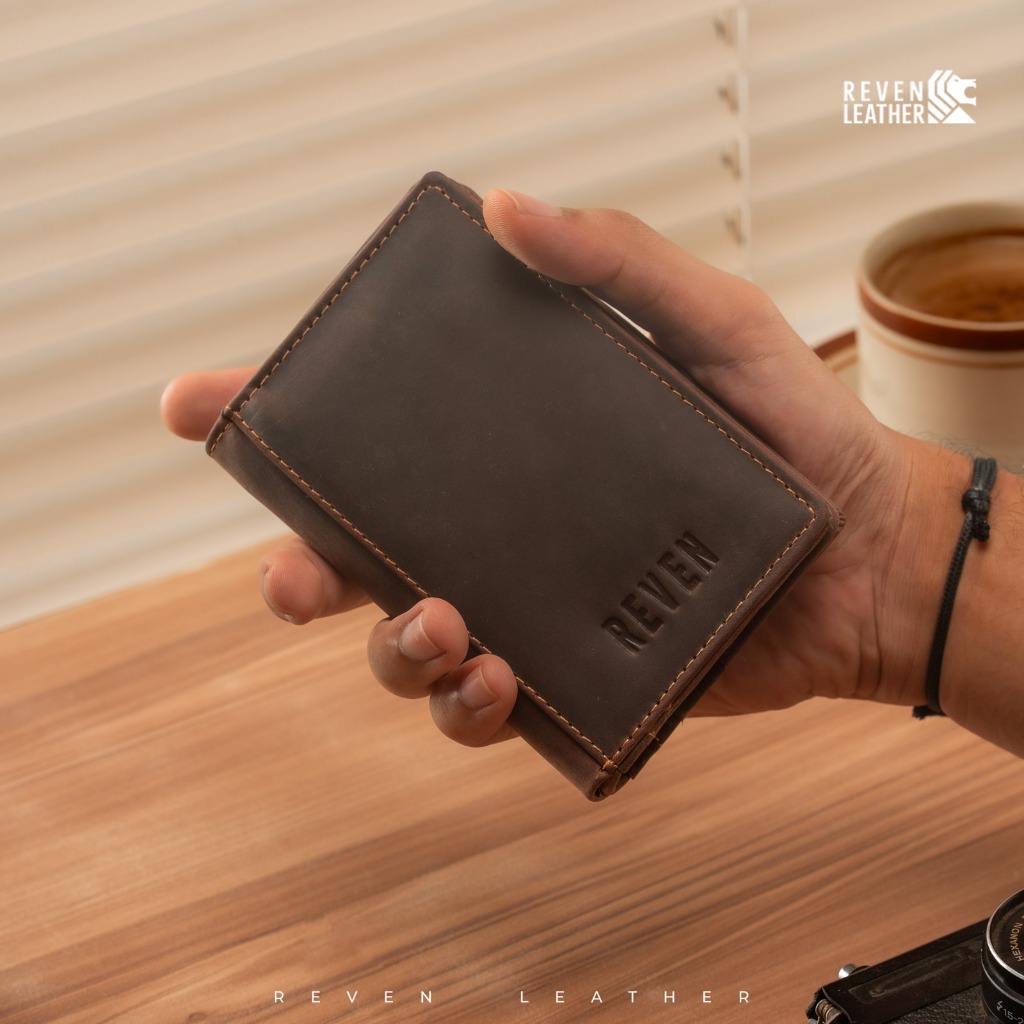 Reven Leather Jakarta - Glorry Wallet Dompet Pria Kulit Sapi Asli Warna Coklat Wallet Lipat Pendek C