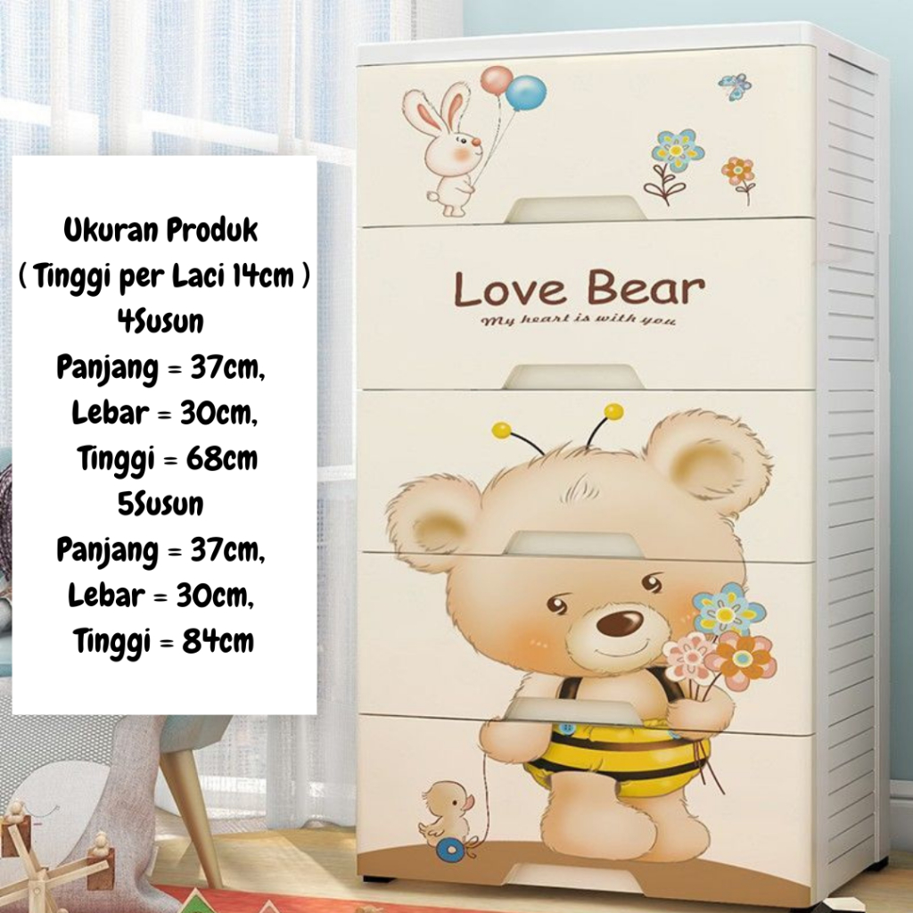 New LS Lemari Pakaian Plastik Anak Laci Plastik Susun Bayi Perempuan Laki Laki Lemari Plastik Susun