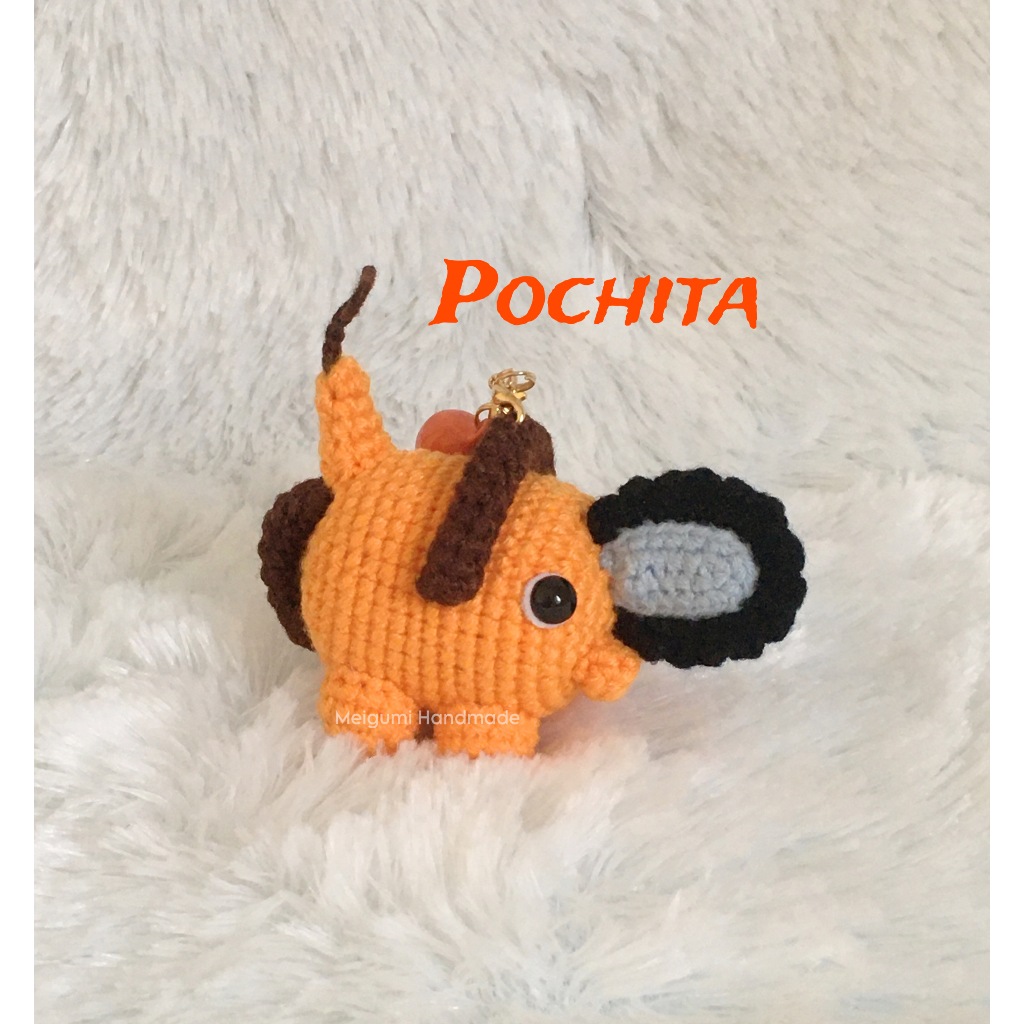 [Ready Stock] Boneka Rajut Pochita / Amigurumi Pochita / Keychain Pochita Chaisaw Man