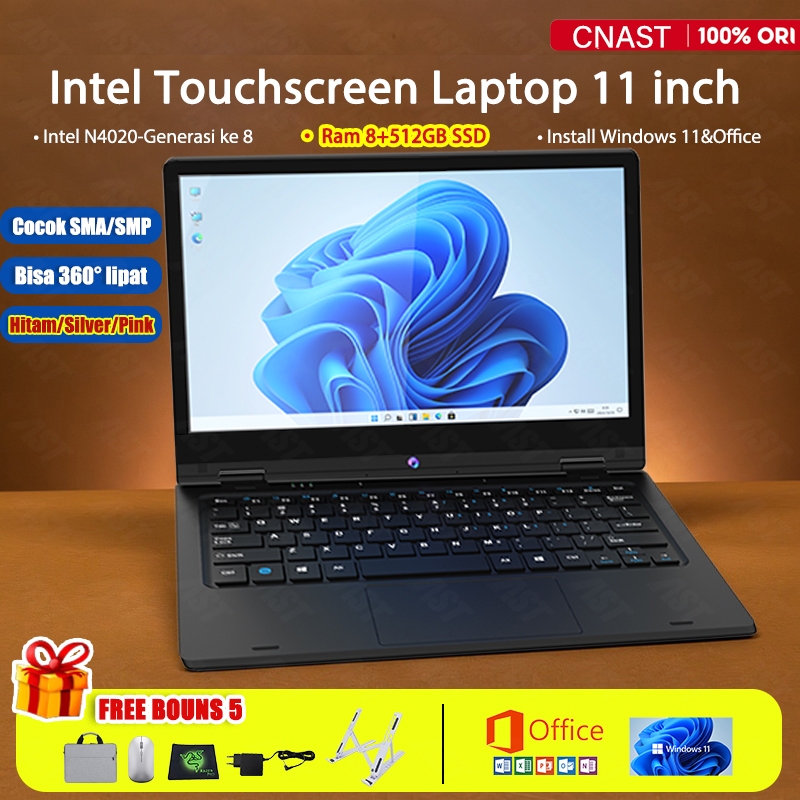 CNAST Laptop Baru Murah mini touchscreen 11 inch Ram8+512GB SSD windows11 360° lipat Cocok SMA/SMP