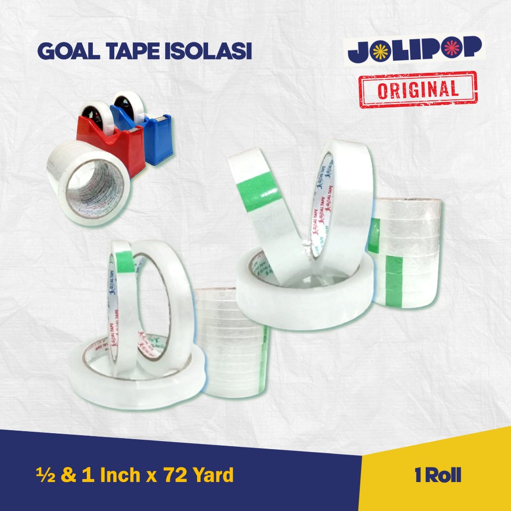 

1 Roll Isolasi Goal Tape 1/2 inch x 72 Yard & 1 inch x 72 Yard / Isolasi Bening / Serbaguna